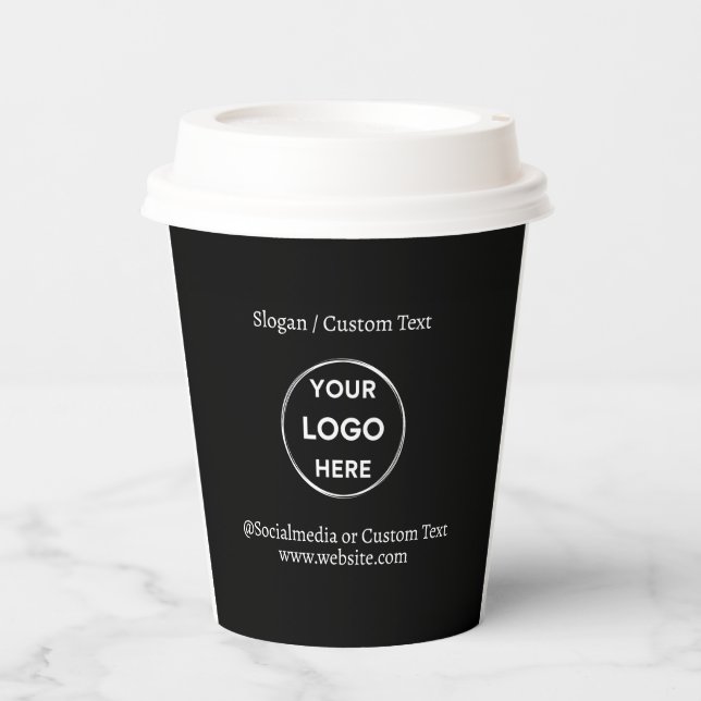 Vasos De Papel Logo de Personalizado negro Textos Negocio Minimal (Anverso)