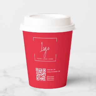 Vasos De Papel Logotipo comercial Código QR Rojo corporativo mode