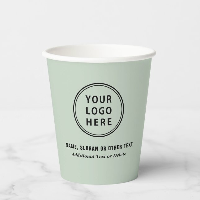 Vasos De Papel Logotipo comercial Sage Green (Anverso)