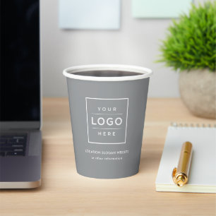 Vasos De Papel Logotipo de Negocio Gris con Marca Hospitalidad