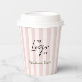 Vasos De Papel Logotipo de panadería y café de rayas rosadas e iv