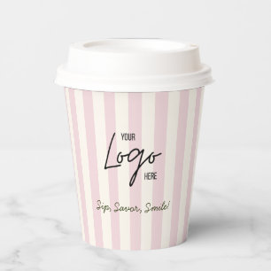 Vasos De Papel Logotipo de panadería y café de rayas rosadas e iv