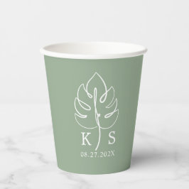 Vasos De Papel Logotipo del Boda Monstera Monograma personalizado