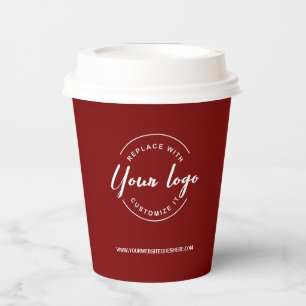 Vasos De Papel Logotipo Empresarial Evento Corporativo Rojo Simpl