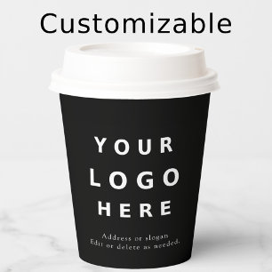 Vasos De Papel Logotipo Empresarial Minimalista Negro Personaliza