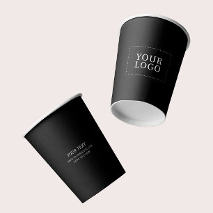 Vasos De Papel Logotipo Empresarial Mínimo Negro Personalizable
