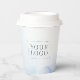 Vasos De Papel Logotipo Empresarial Personalizado de Acuarela Azu