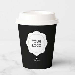 Vasos De Papel Logotipo Empresarial Simple en Blanco y Negro Pers