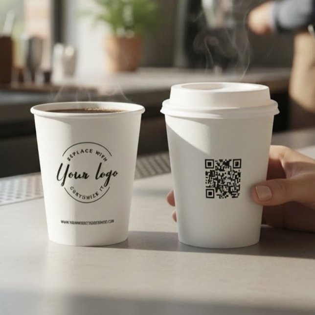 Vasos De Papel Logotipo empresarial simple moderno profesional (QR code, logo custom paper cups with lid template)
