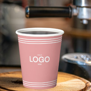 Vasos De Papel Logotipo mínimo de Personalizado de franjas blanca