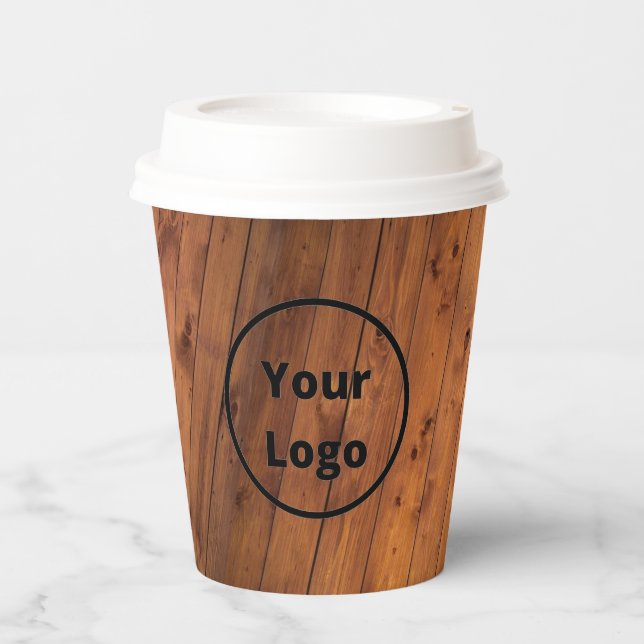 Vasos De Papel logotipo personalizado madera marrón (Anverso)