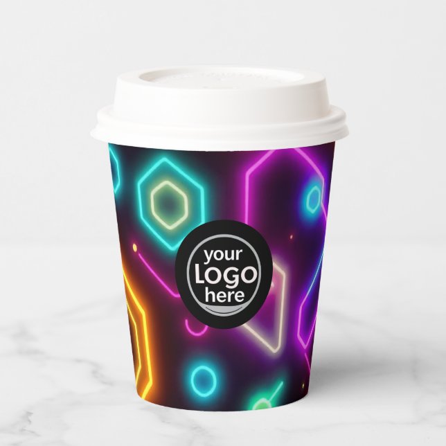 Vasos De Papel Logotipo personalizado Neon Geometric Paper Cup 8o (Izquierda)