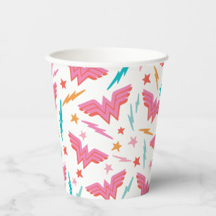 Vasos De Papel Logotipo rosa de Wonder Woman y patrón de relámpag