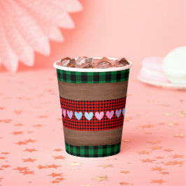 Vasos De Papel Logs Flannel Rustic Plaid Hearts Baby Shower