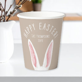 Vasos De Papel Long White Bunny Ears On Beige Happy Easter