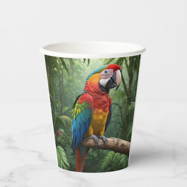 Vasos De Papel Loro de Macao en la jungla (Anverso)