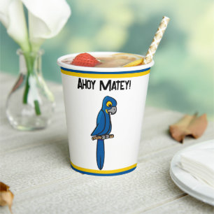Vasos De Papel Loro Pirata de Dibujos Animados Ahoy Matey, Ave Ma