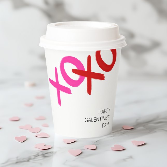 Vasos De Papel Los abrazos rojos rosados de XOXO besan el día de  (XOXO Pink Red Hugs Kisses Happy Galentine's Day Paper Cups)