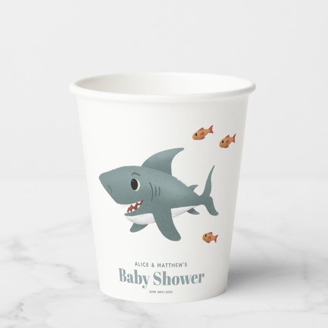 Vasos De Papel Los chicos cute Ocean Sea Shark Baby Shower (Anverso)