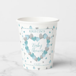 Vasos De Papel Los Corazones Azules Eran Un Pequeño Baby Shower Q