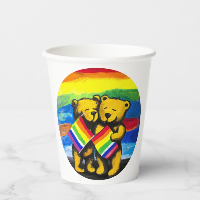 Vasos De Papel Los osos aman a la pareja LGBT bandera arcoiris (Anverso)