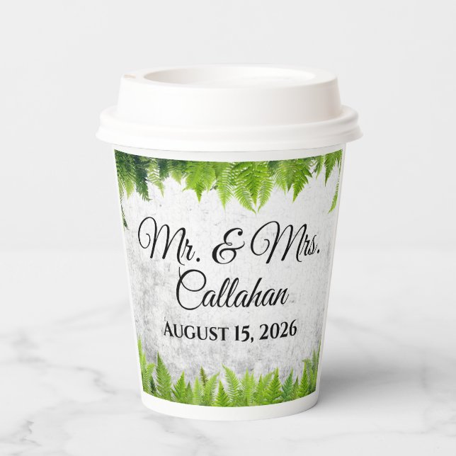 Vasos De Papel Los románticos helechos naturales dejan una elegan (Reverso )