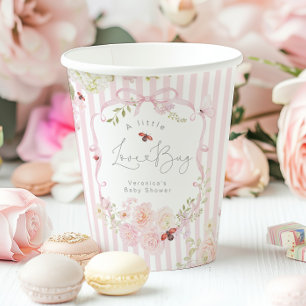 Vasos De Papel Love Bug Floral Lazo Rosa Baby Shower