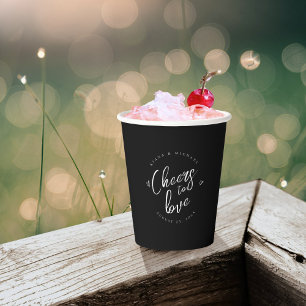 Vasos De Papel Love Calligraphy Cheers Hearts White B&W ID940
