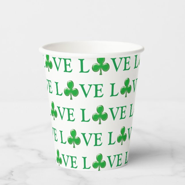 Vasos De Papel Love Green Clover Shamrock Pattern moderno (Anverso)