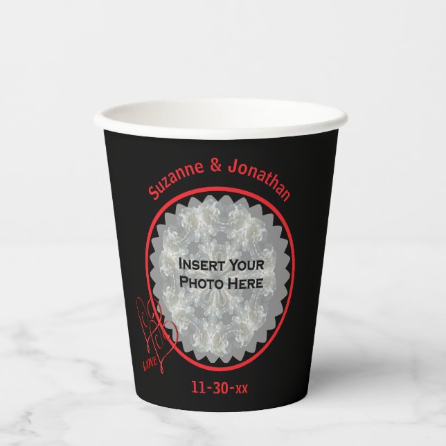 Vasos De Papel Love Hearts Black Personalized Boda Photo (Anverso)