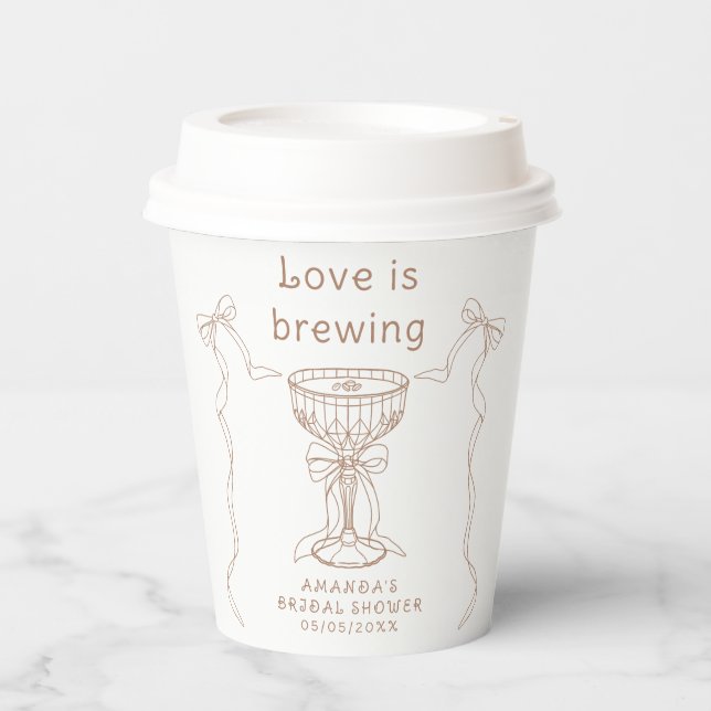 Vasos De Papel Love is brewing Bridal shower dibujado a mano (Anverso)
