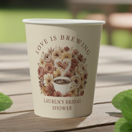 Vasos De Papel Love is Brewing Brown Floral Coffee Heart Bridal