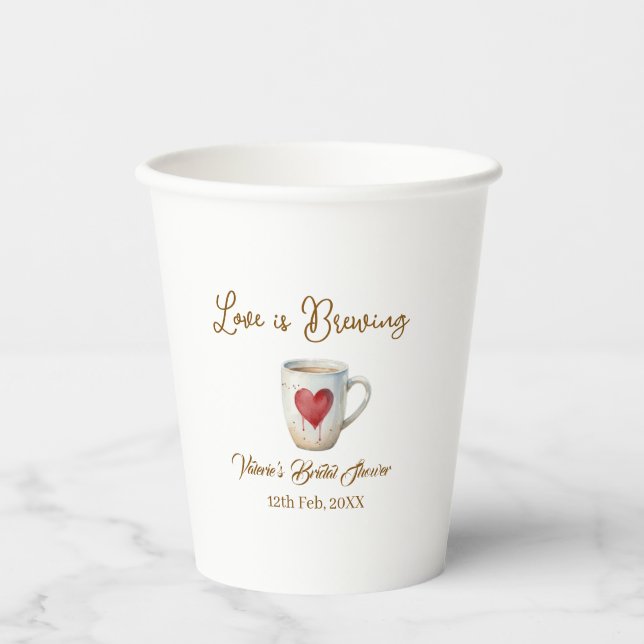 Vasos De Papel Love is Brewing white coffee mug heart bridal show (Anverso)