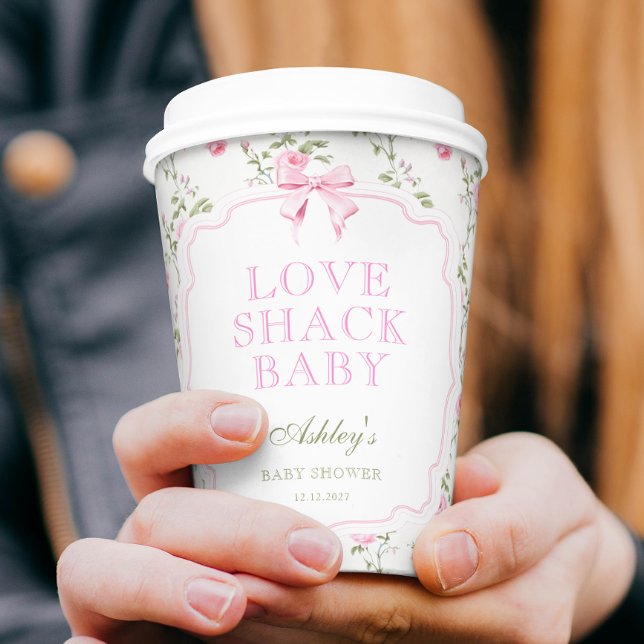 Vasos De Papel Love Shack Baby Pink Floral Baby Shower (Subido por el creador)