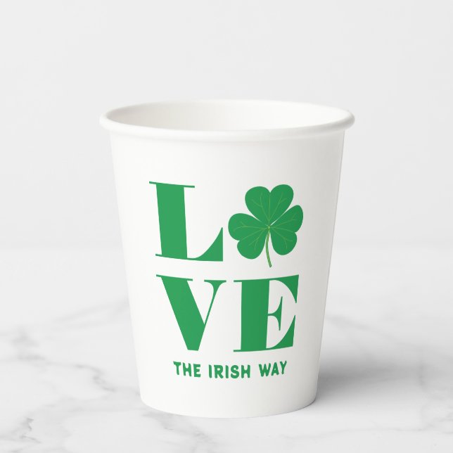 Vasos De Papel Love Shamrock Clover Personalizado irlandés Textos (Reverso )