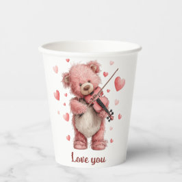 Vasos De Papel Love You Teddy with Violin Paper cup