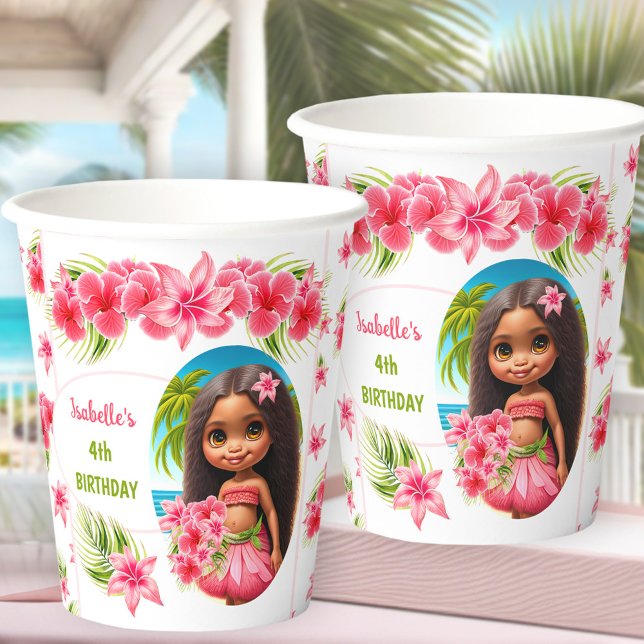 Vasos De Papel Luau Chica Cumpleaños Fiesta Tropical de Playa Cub (Luau Girl Birthday Tropical Beach Party Paper Cups)