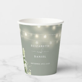 Vasos De Papel Luces de Cadena Floral Verde Menta Boda