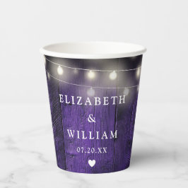 Vasos De Papel Luces de Cadena Moradas Madera Rústica Boda Boho G