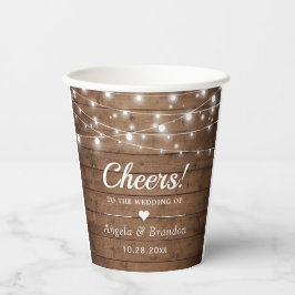 Vasos De Papel Luces de Cuerda de Madera Rústica Cheers Fiesta de