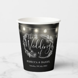 Vasos De Papel Luces de Cuerda en Blanco y Negro para Boda Floral