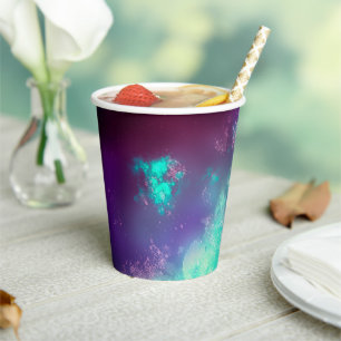 Vasos De Papel Luces de Neón Esmeralda del cielo nocturno