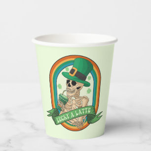 Vasos De Papel Lucky A Latte - Skeleton, Café y Clovers