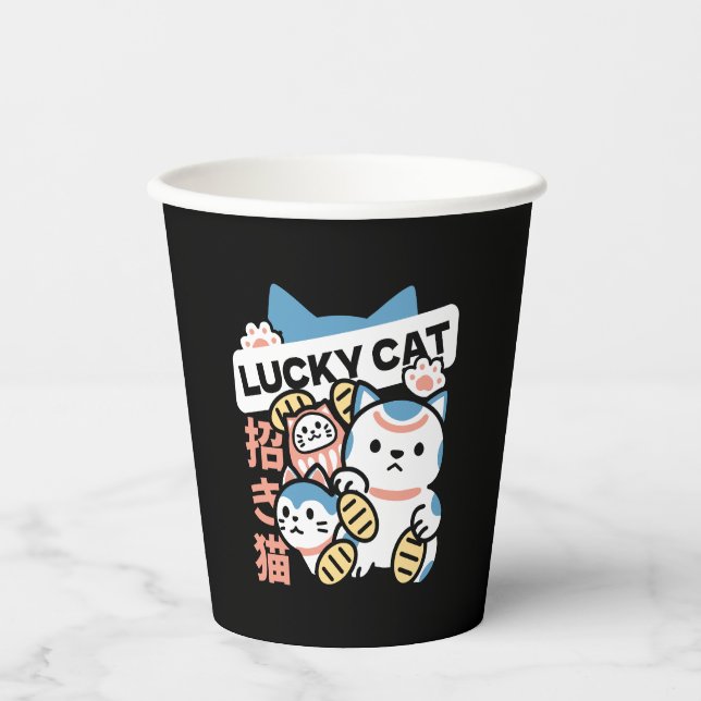 Vasos De Papel Lucky Cat Art – Maneki Neko with Gold Coin (Anverso)