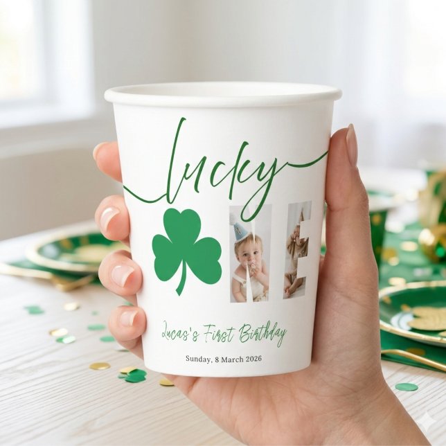Vasos De Papel Lucky One First Birthday Shamrock Photo Party Cup (Subido por el creador)