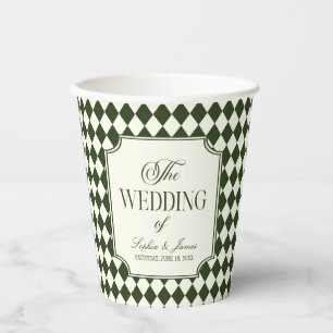 Vasos De Papel Lujo Antiguo Dinero Verde Oliva Marfil Boda Vintag