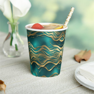 Vasos De Papel Lujo Dorado Beige Swirl Turquesa Azul Verde azulad