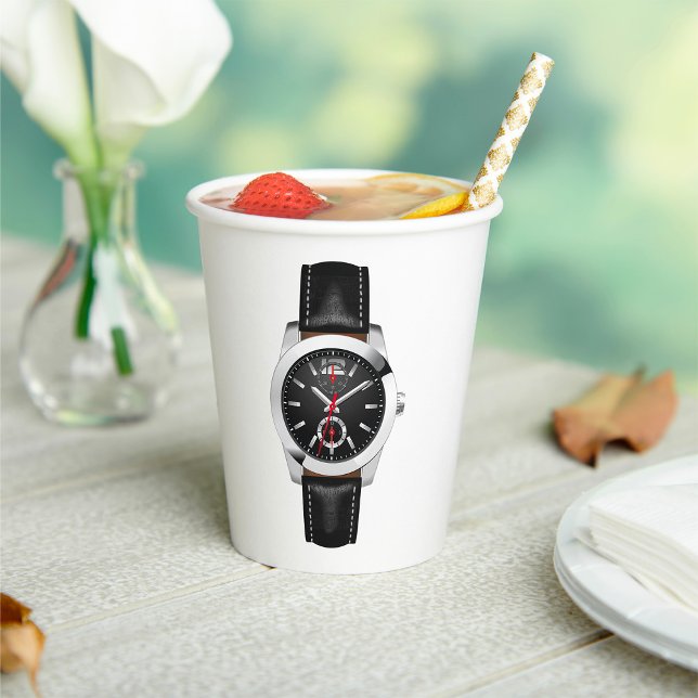 Vasos De Papel Lujoso reloj de cronograma negro con estilo (Subido por el creador)