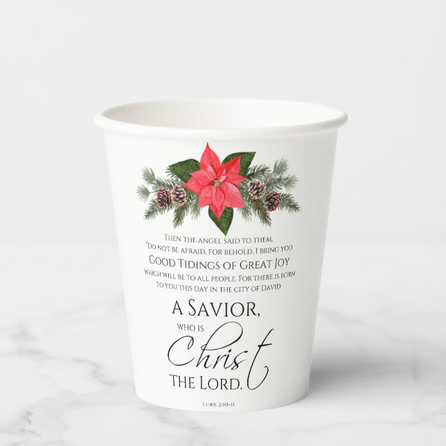Vasos De Papel Luke 2:10-11 Good Tidings Poinsettia Navidades (Anverso)