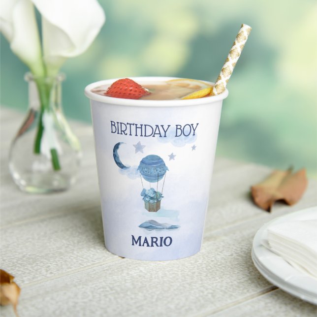 Vasos De Papel Luna azul niño de cumpleaños pequeño elefante (in situ)